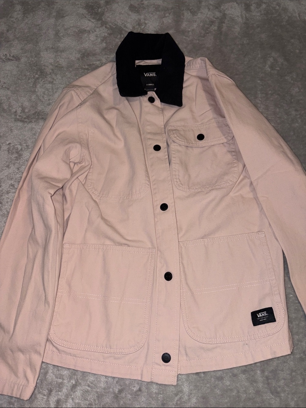 Vans Light Pink Button Up Jacket with Black Corduroy Collar